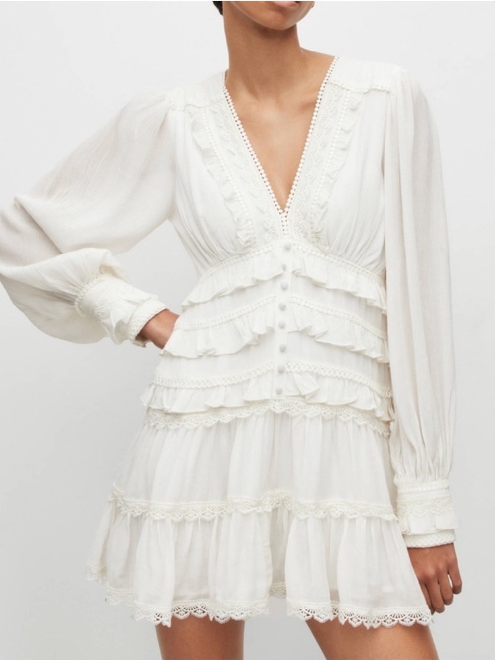 AllSaints Zora Lace Tiered Mini Dress White 2 NWT